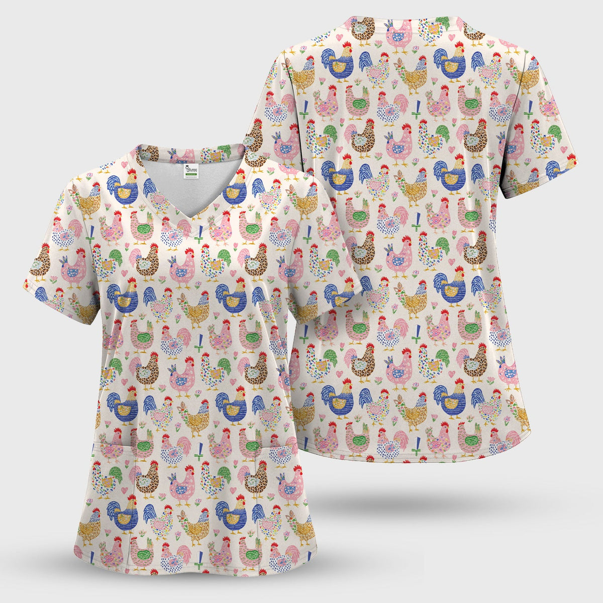 Colorful Chicken Farm Nurse Scrub Set
