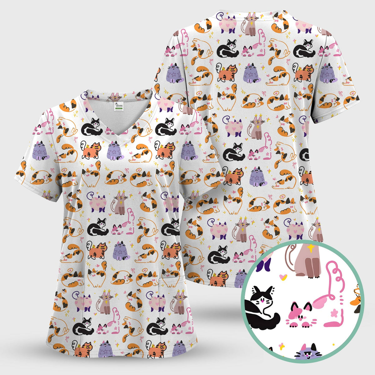 Cute Cats Pattern Nurse Scrub Set