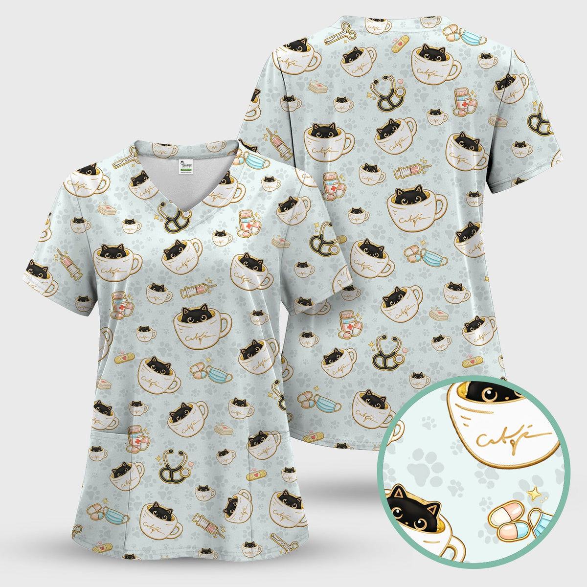 Coffee Cat Nurse Scrub Set