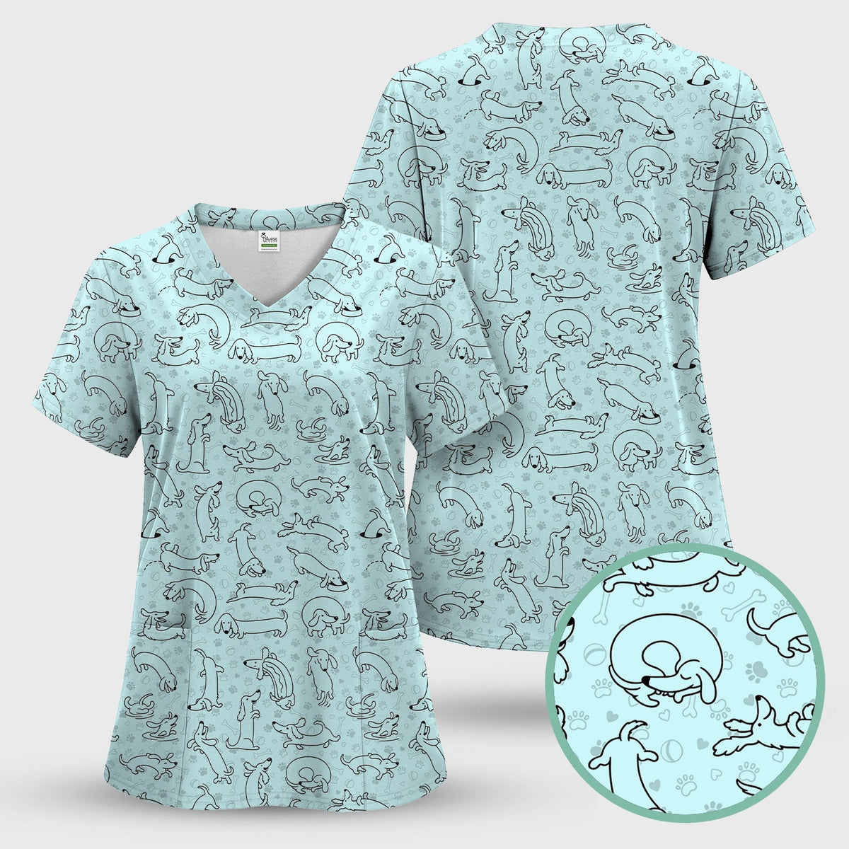 Dachshund Line Art Nurse Scrub Top