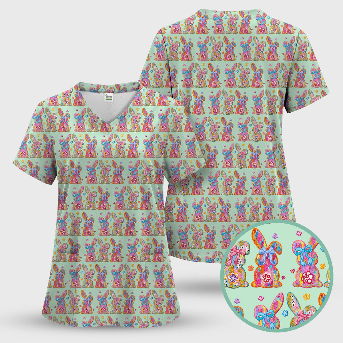 Pastel Bunny Floral Nurse Scrub Set