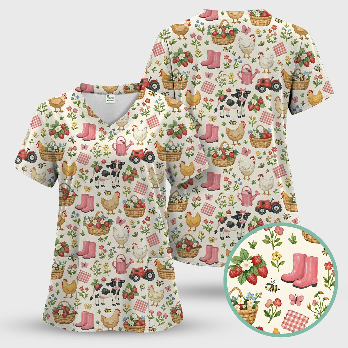 Whimsical Farm Animals Garden Nurse Scrub Set