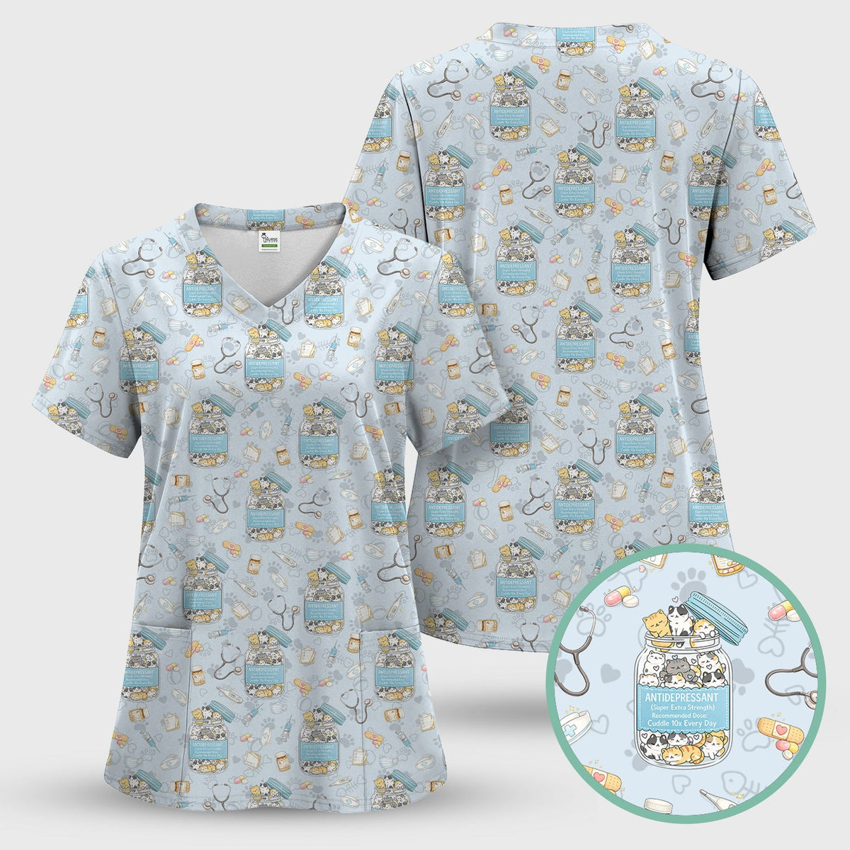 Antidepressant Cat Jar Nurse Scrub Set