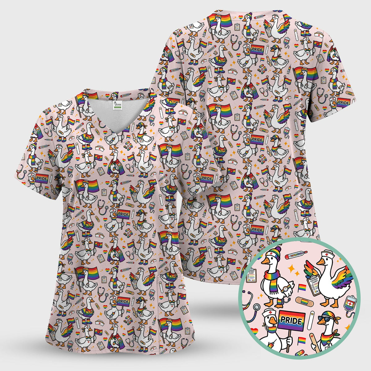 LGBT Pride Nurse Duck Scrub Top