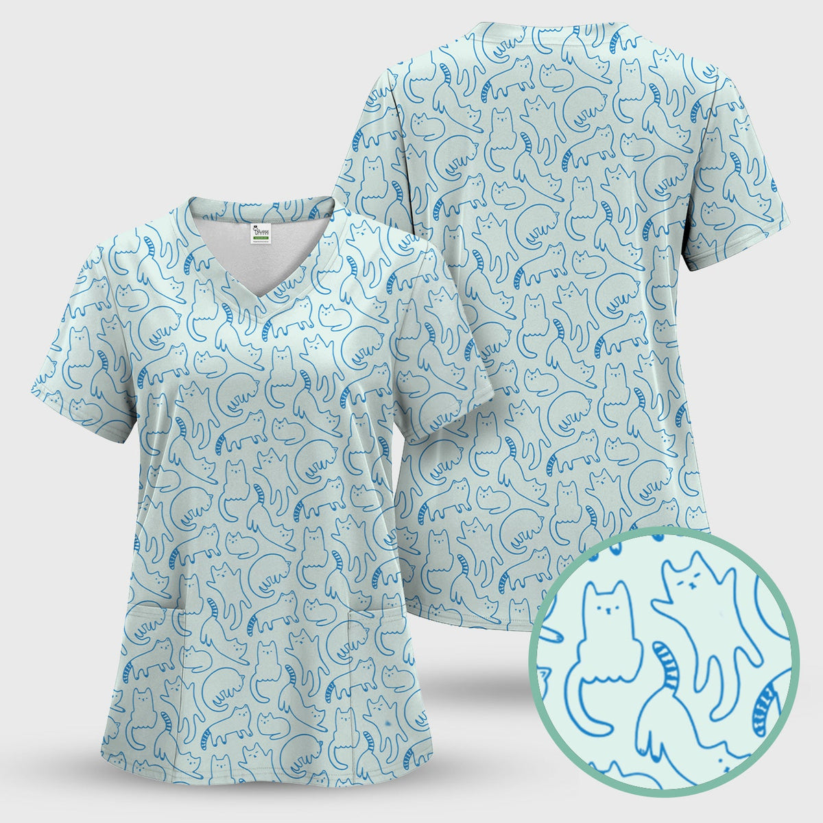 Artistic Cat Nurse Scrub Top