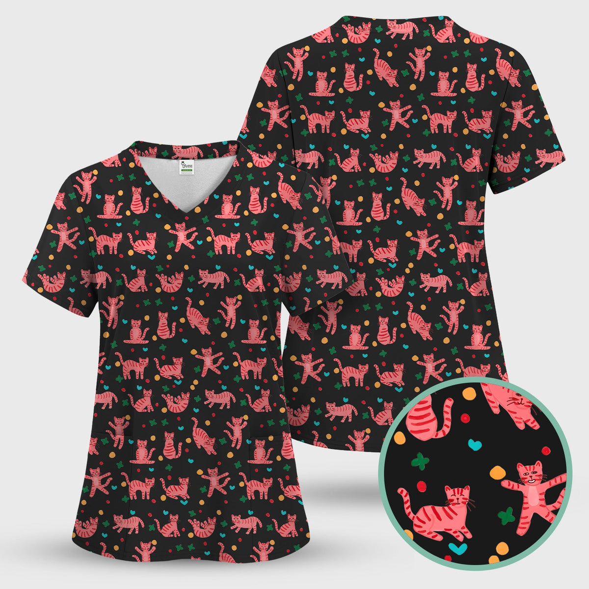 Pink Cat Nurse Scrub Set