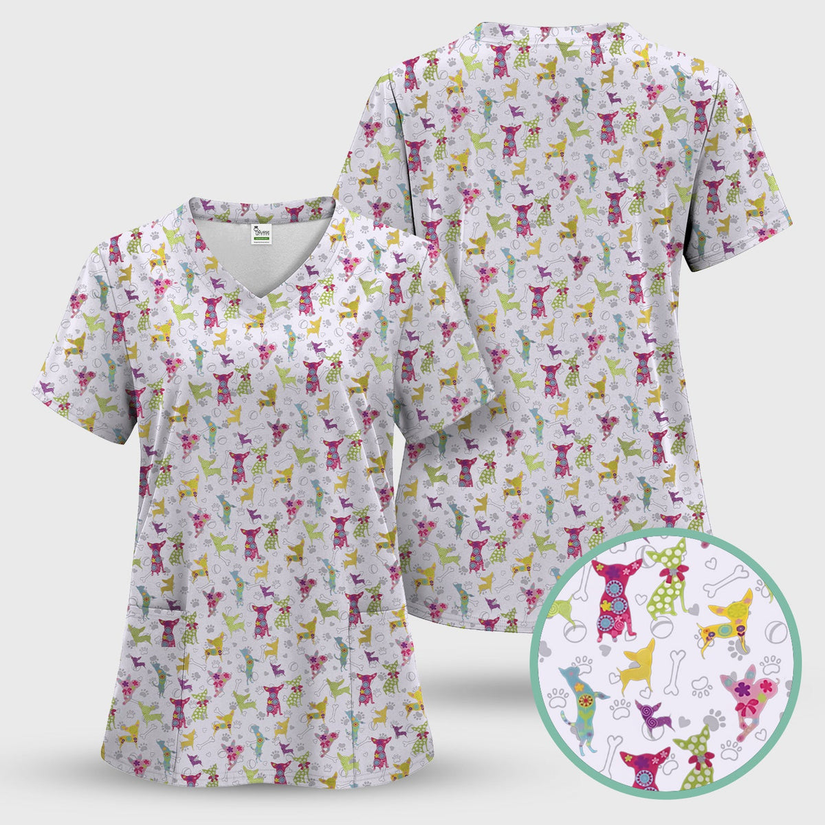 Colorful Playful Dog Nurse Scrub Set