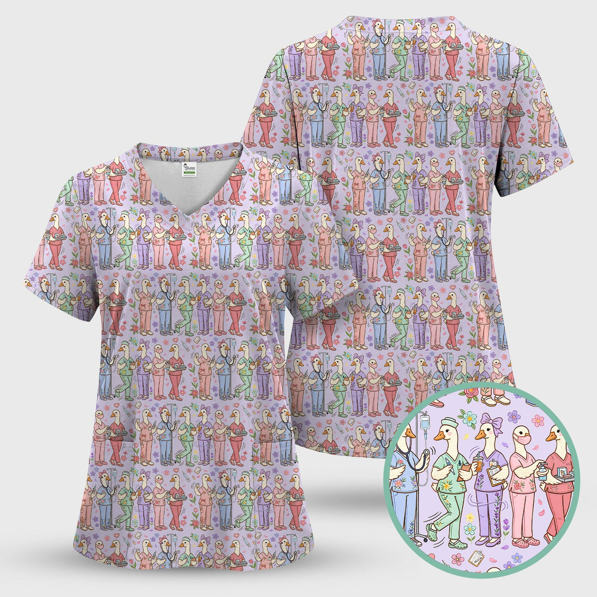 Goose Characters Floral Nurse Scrub Set