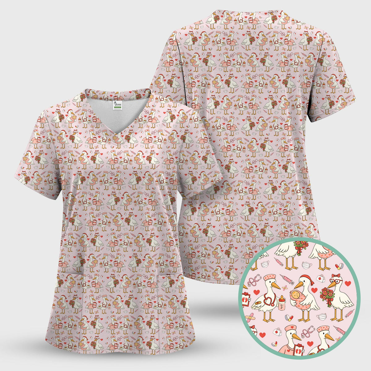 Valentine Goose Nurse Scrub Top