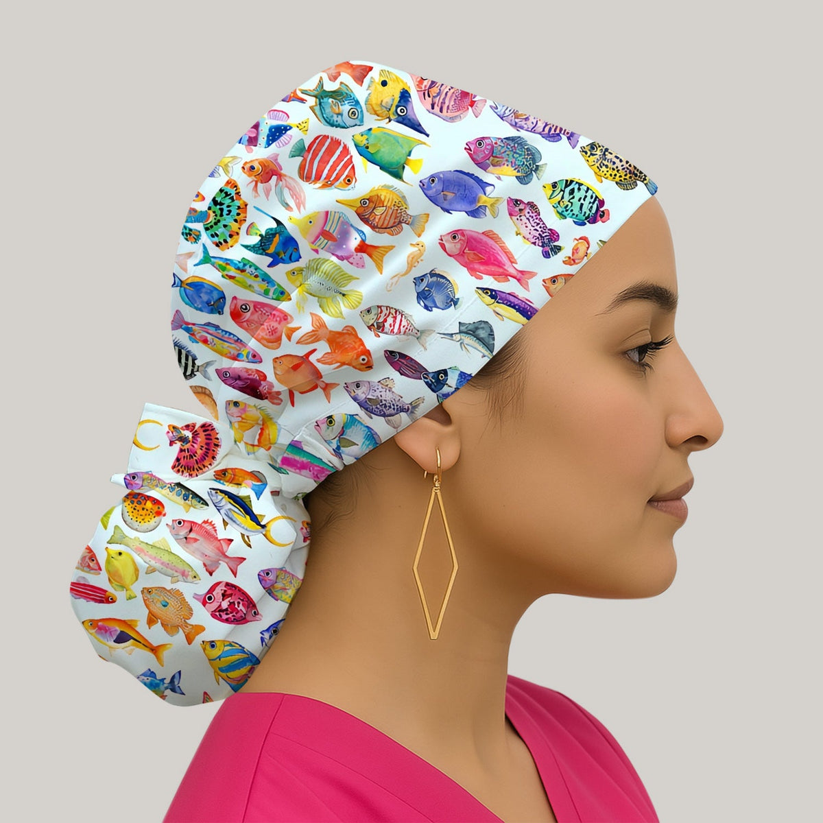 Colorful Tropical Fish Print Scrub Cap