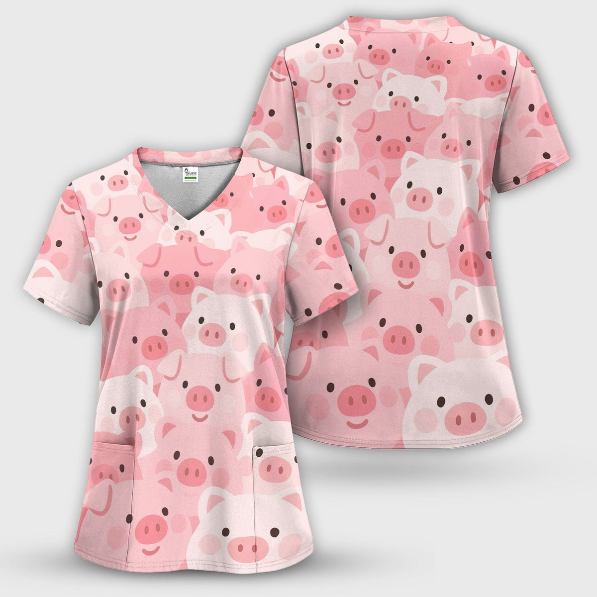 Cute Pig Nursing Scrub Top, Comfortable Scrubs For Nurses