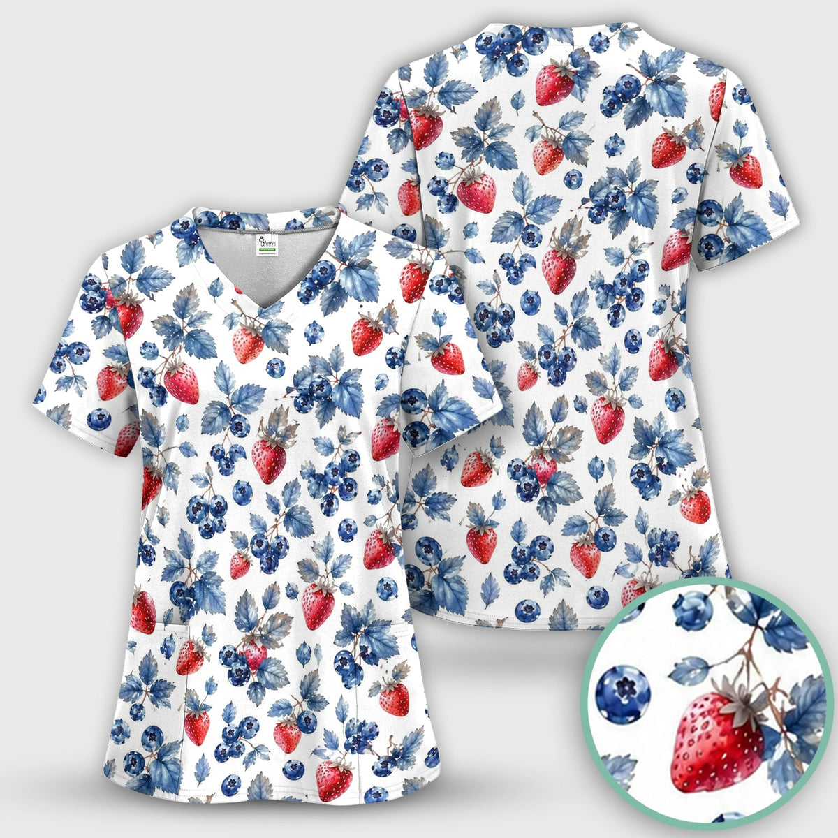 Strawberry & Blueberry Leaf Nurse Scrub Set
