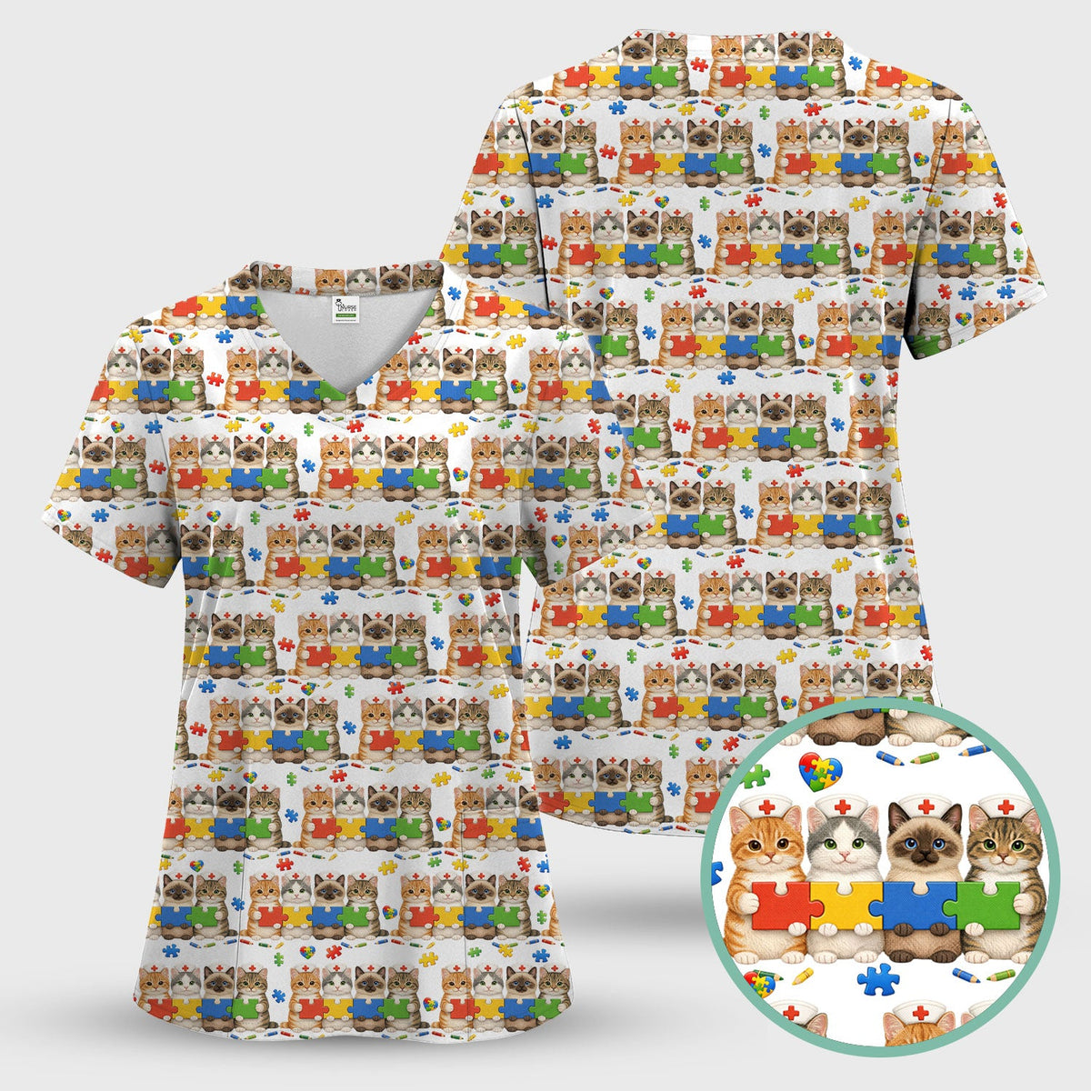 Autism Awareness Cat Nurse Scrub Top