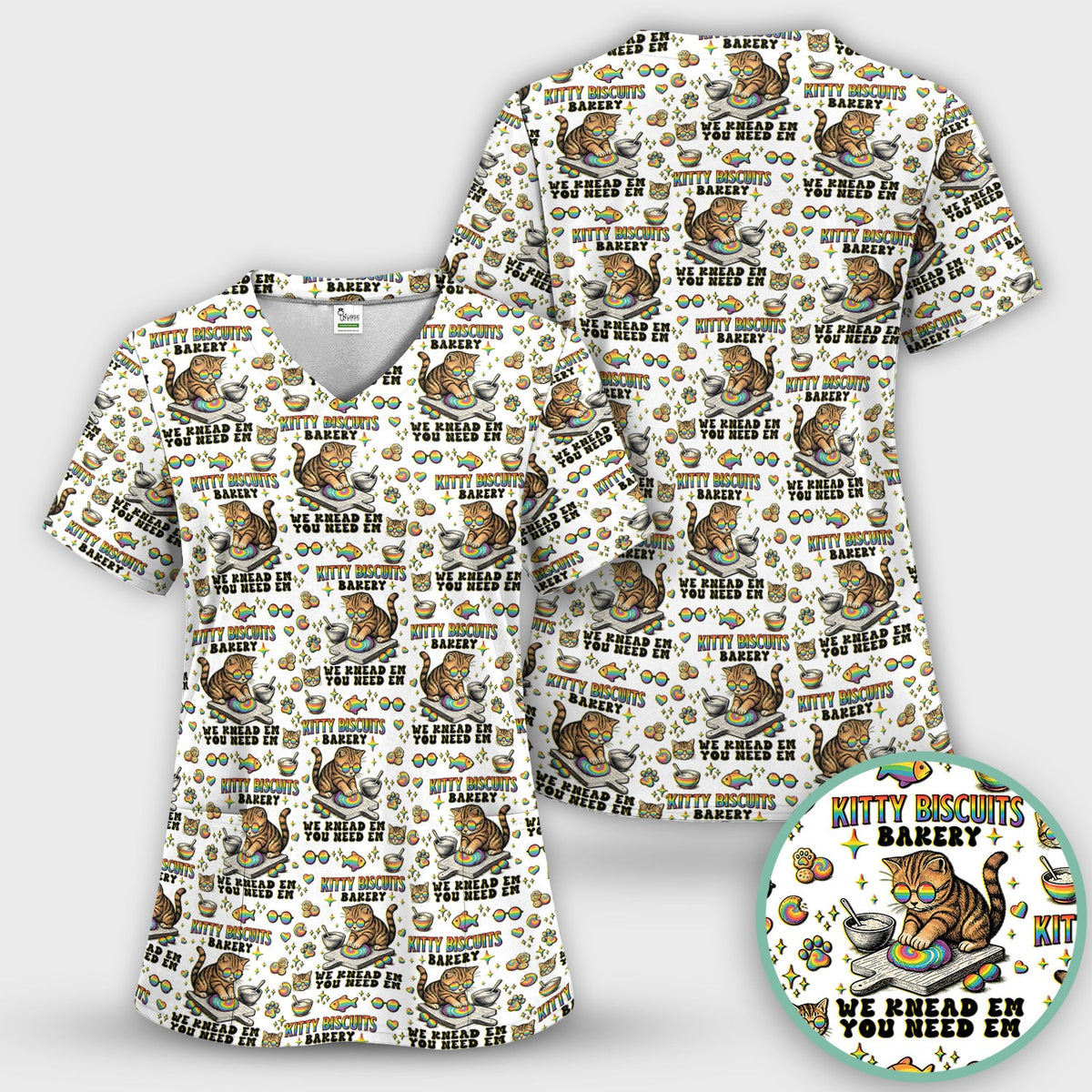 Pride Nurse Cat Baking Scrub Top