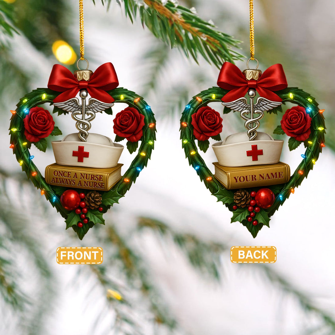 Personalized Heart And Roses Christmas Nurse Ornament