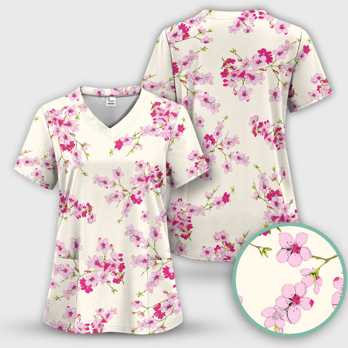 Elegant Cherry Blossom Nurse Scrub Set