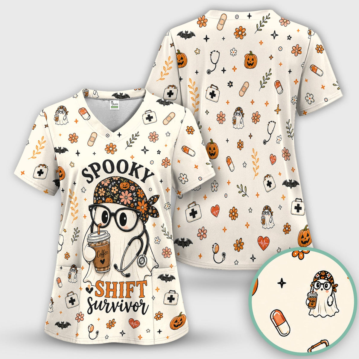 Shift Survivor Ghost Nurse Scrub Set - Halloween Gift
