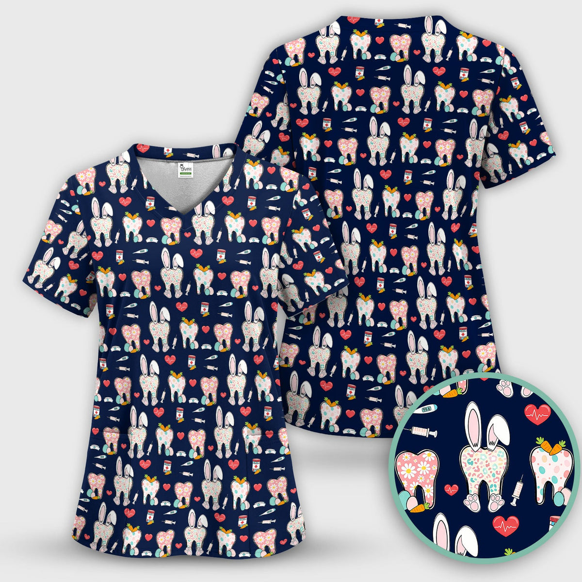 Easter Bunny Dentist Nurse Scrub Top