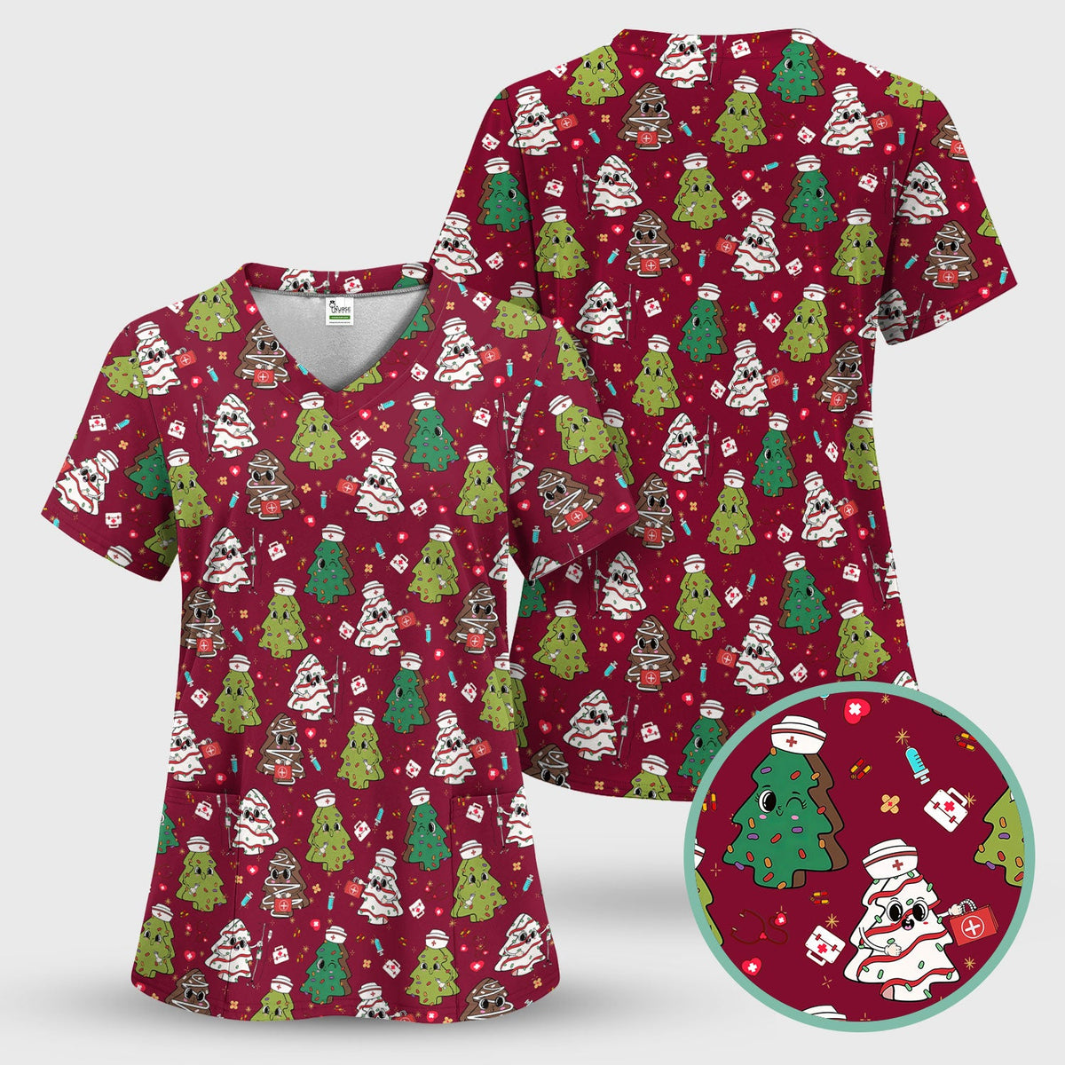 Christmas Tree Nurse Scrub Top