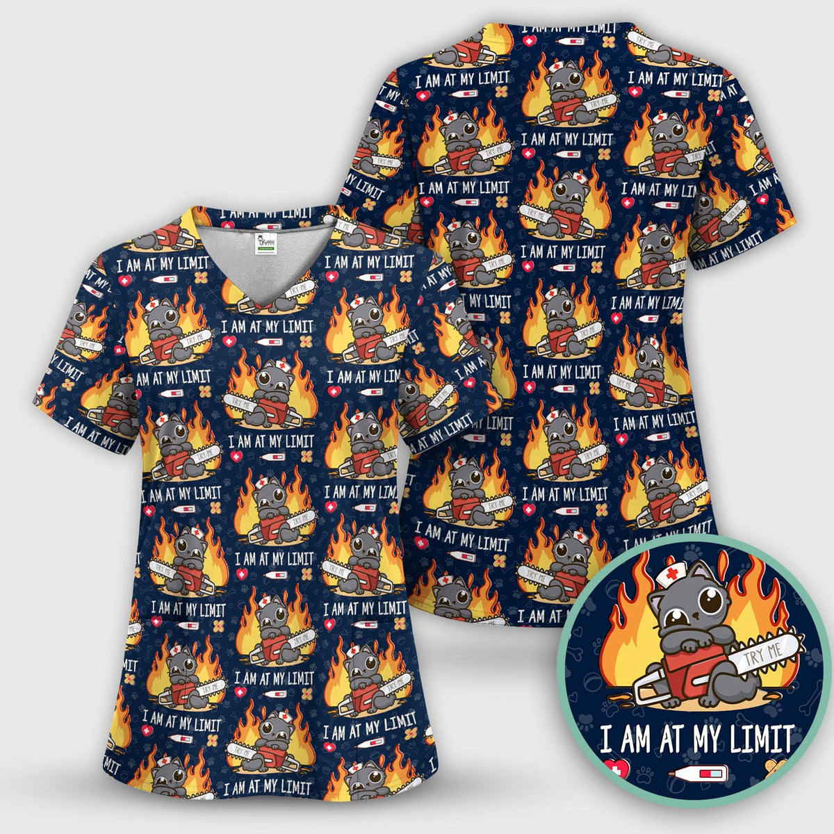 Cat I Am At My Limit Nurse Scrub Set