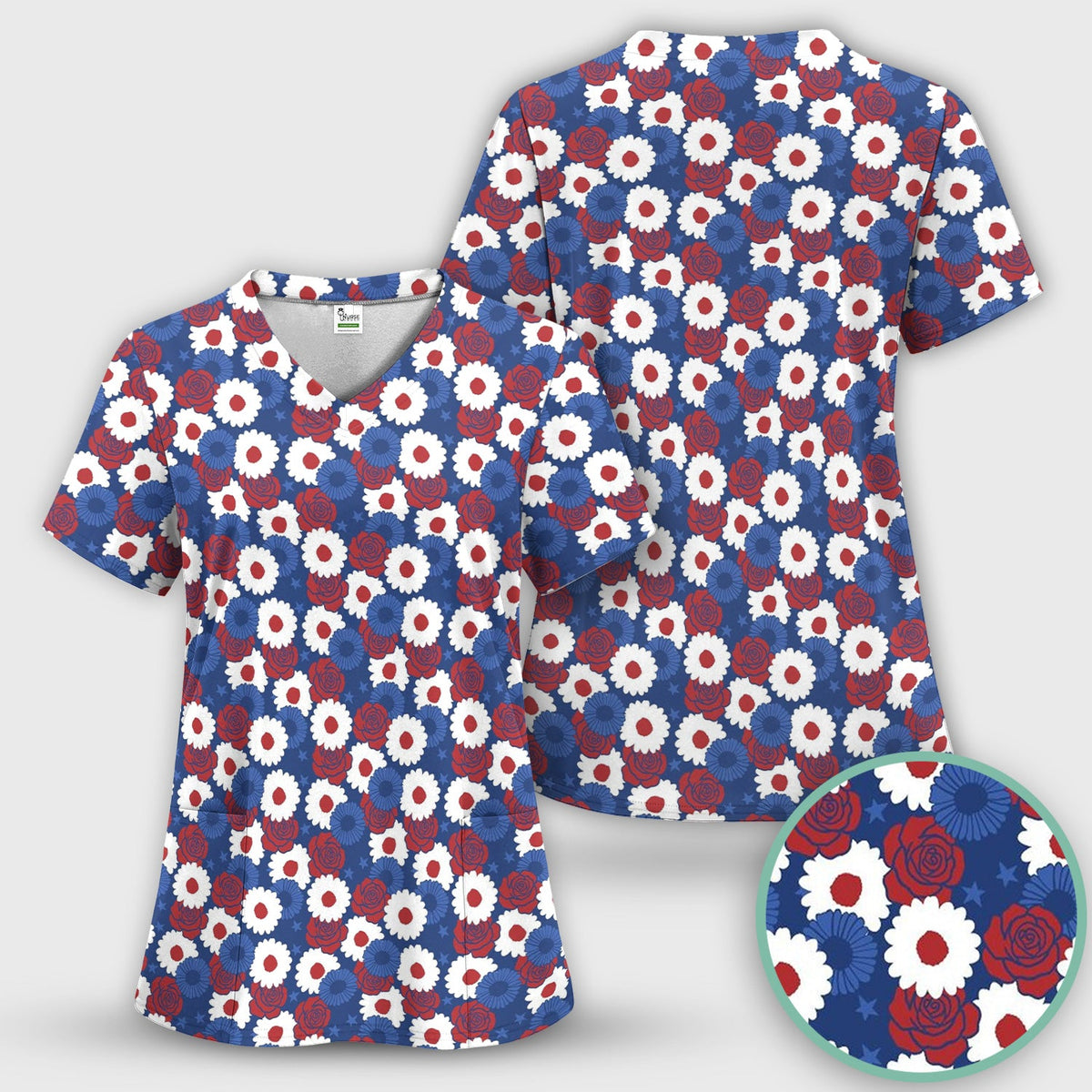 Daisy Rose Floral Nurse Scrub Top