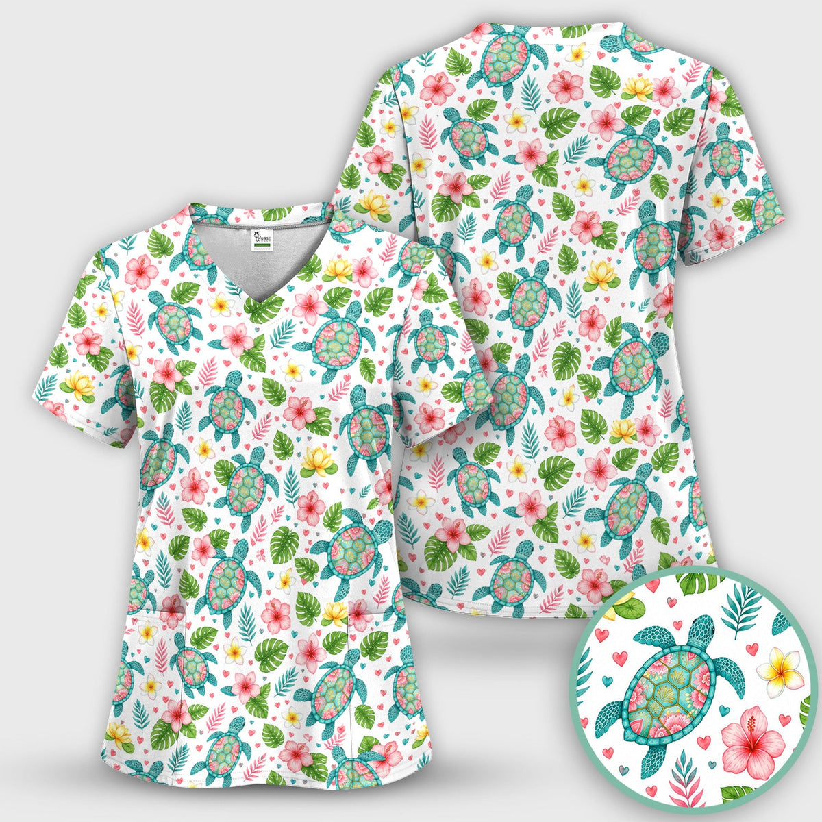 Tropical Sea Turtle Floral Nurse Scrub Set
