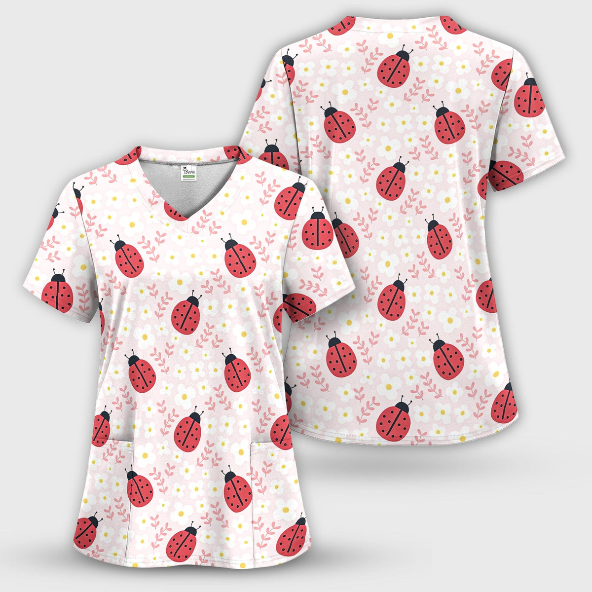 Lovely Ladybug Blossom Garden Nurse Scrub Set