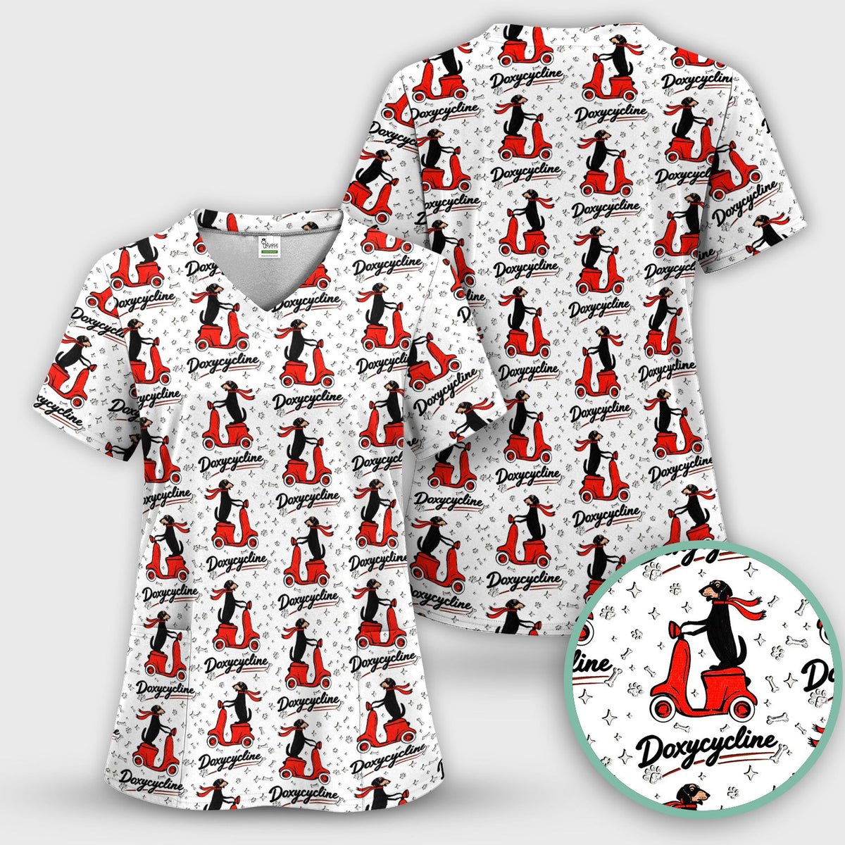 Dachshund Riding Scooter Nurse Scrub Set