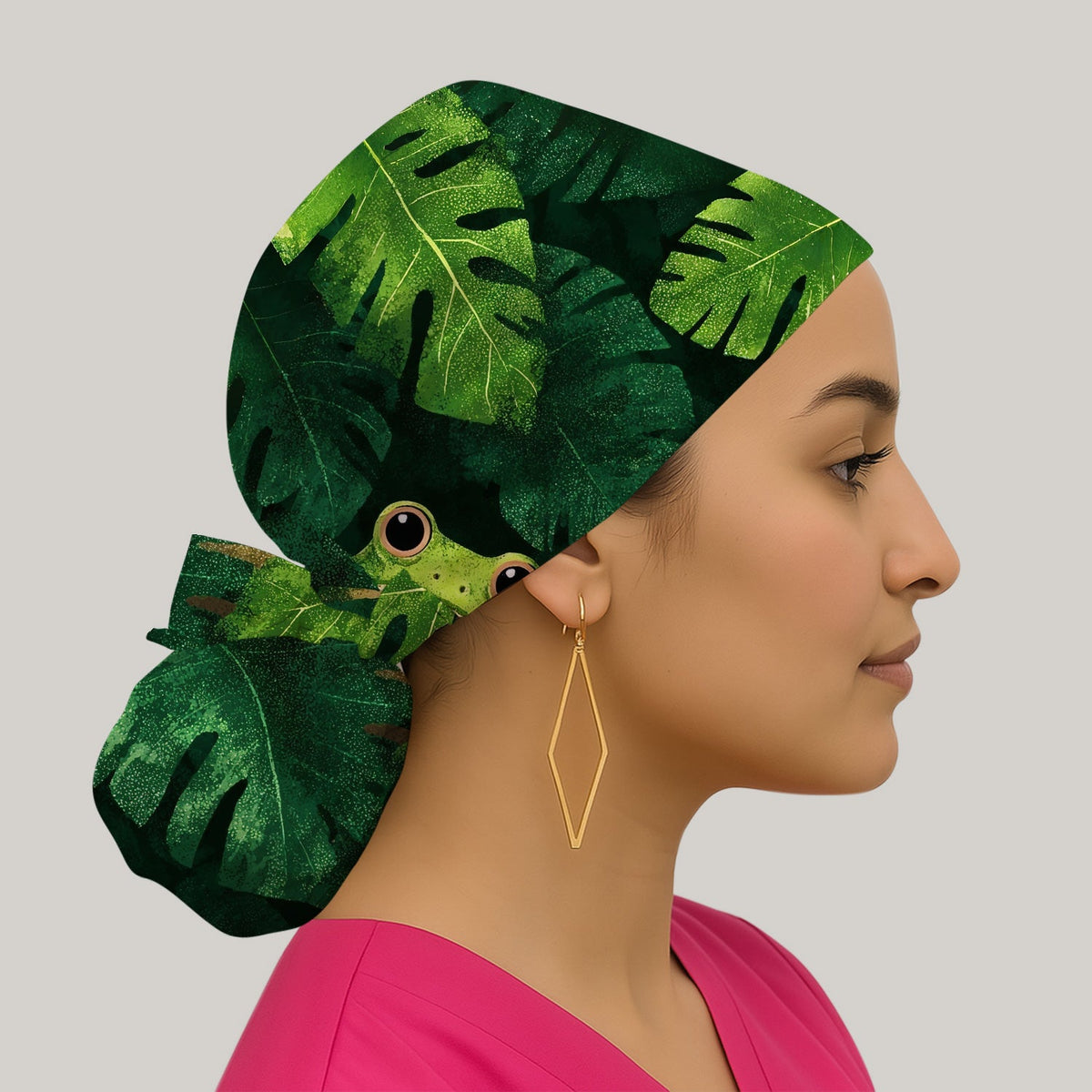Frog Jungle Leaves Scrub Cap