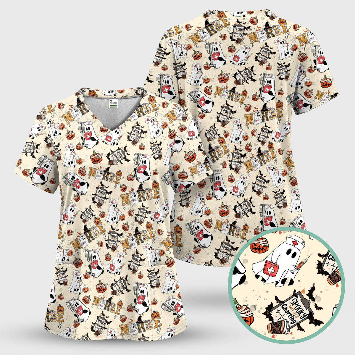 Spooky But Still Charting Nurse Scrub Top - Halloween Gift