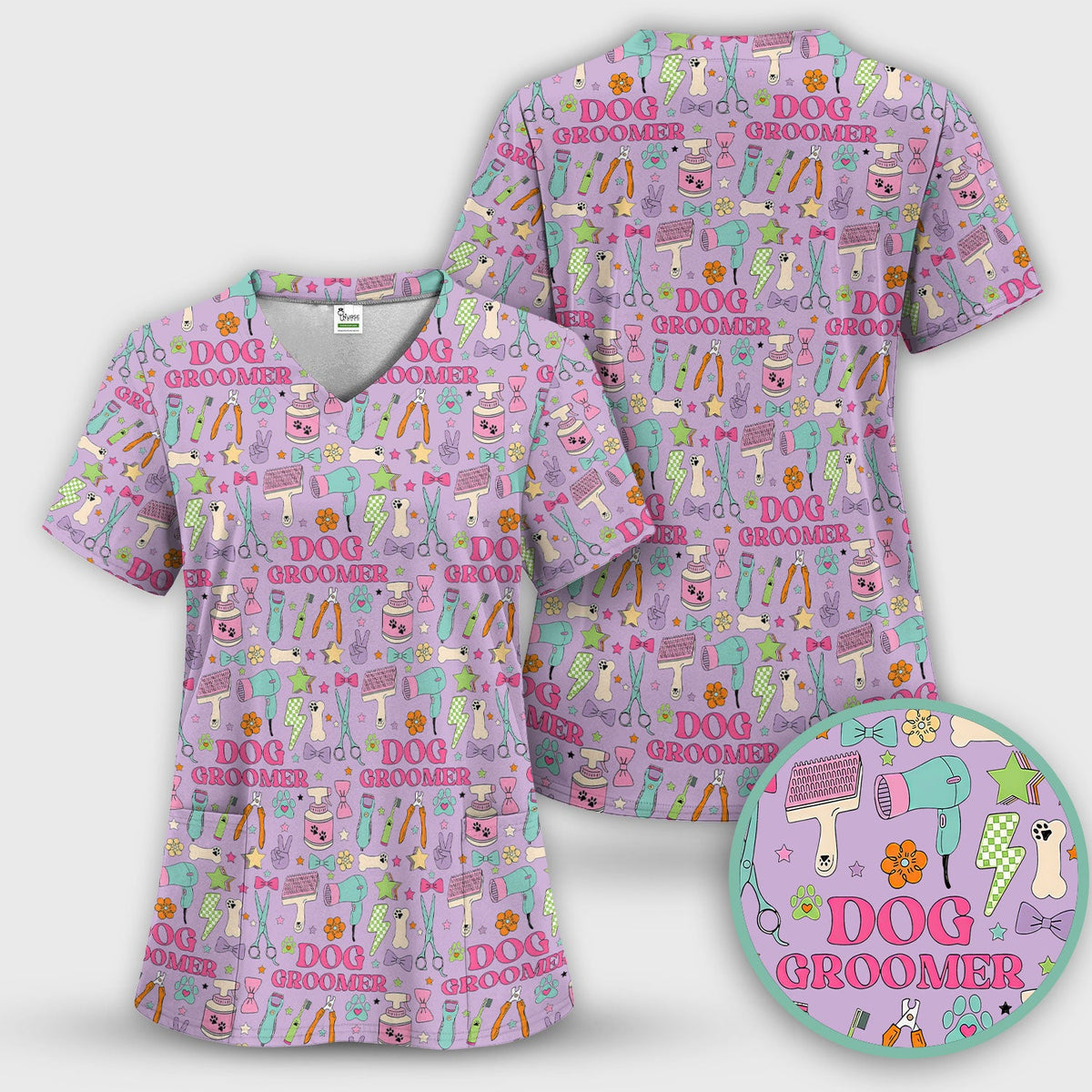 Dog Groomer Tools Nurse Scrub Top