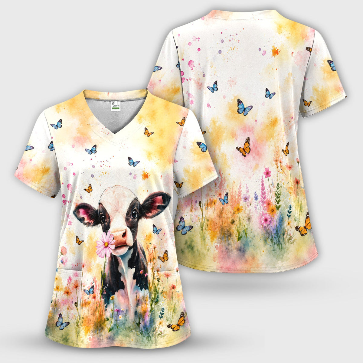 Butterfly Baby Cow Nurse Scrub Set
