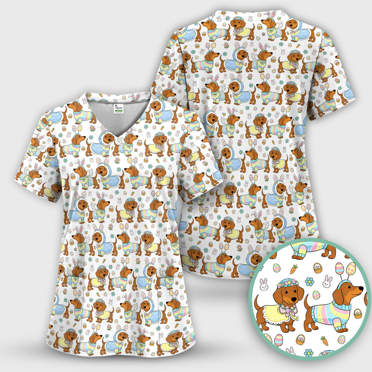 Dachshund Bunny Nurse Scrub Set - Easter Gift