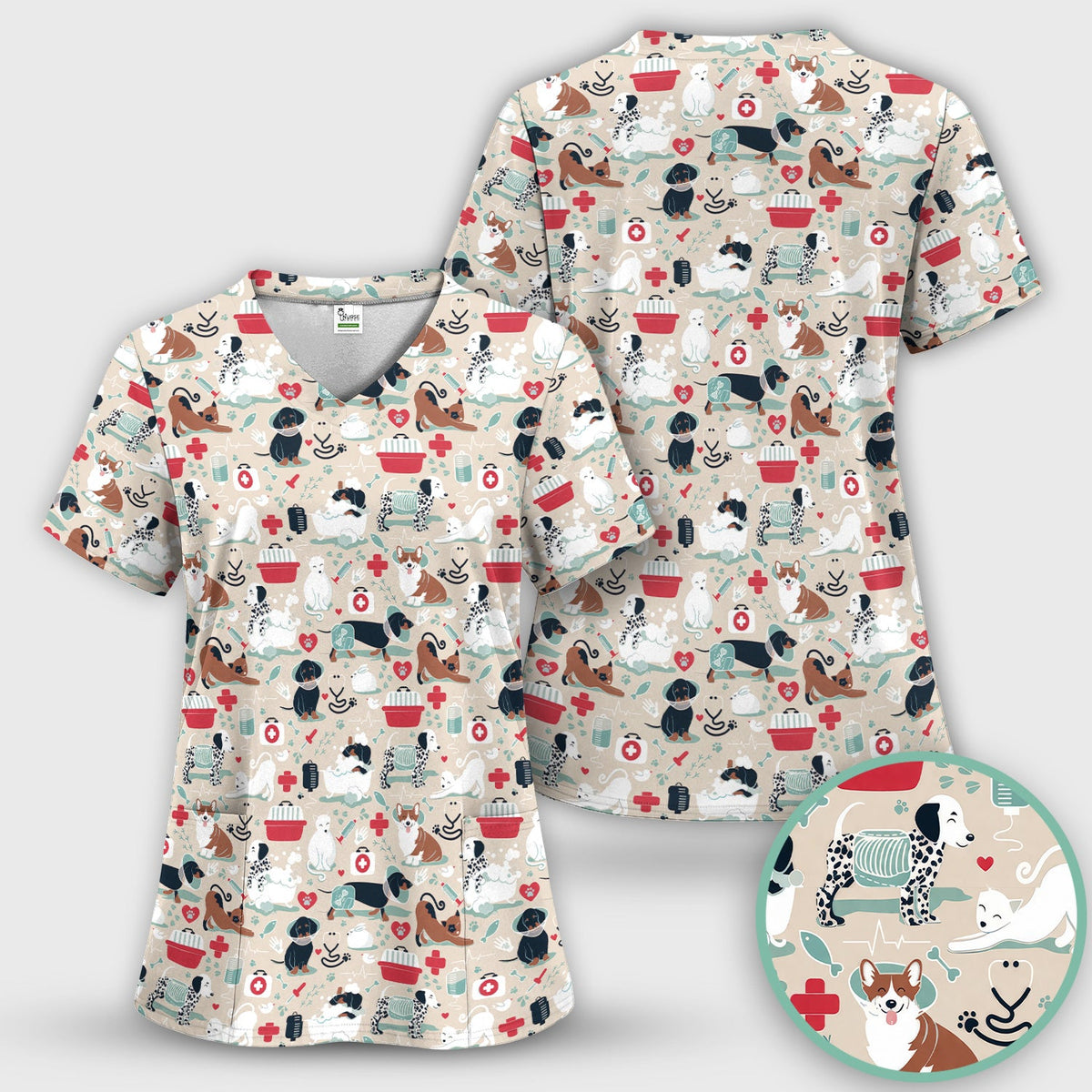 Dogs Veterinary Tools Nurse Scrub Top