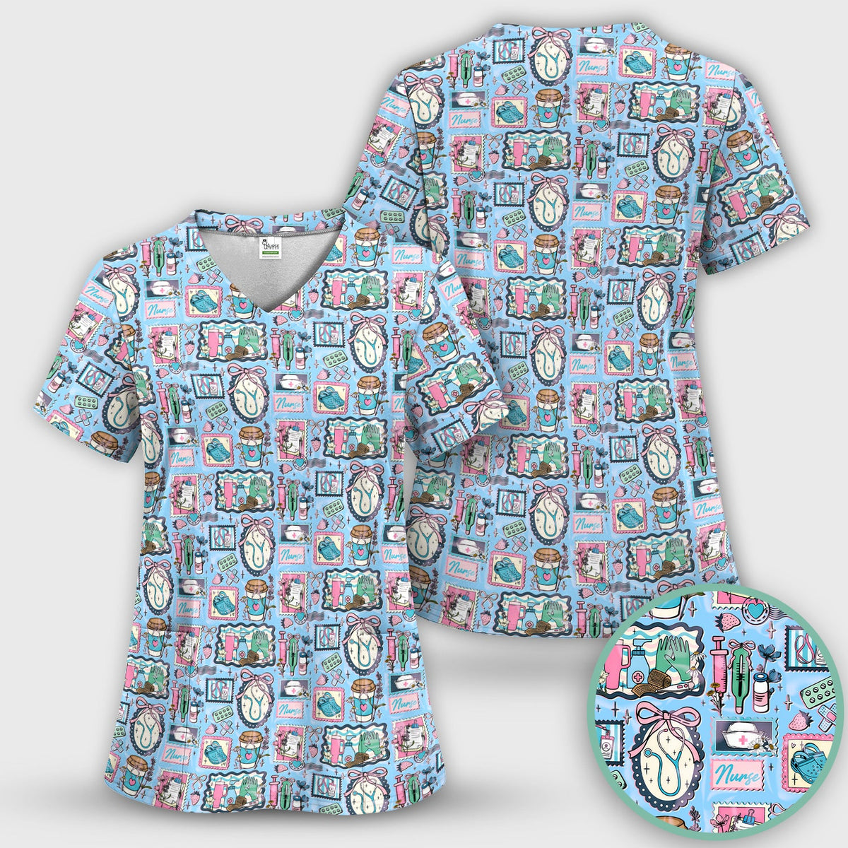 Stethoscope Syringe Frame Nurse Scrub Top