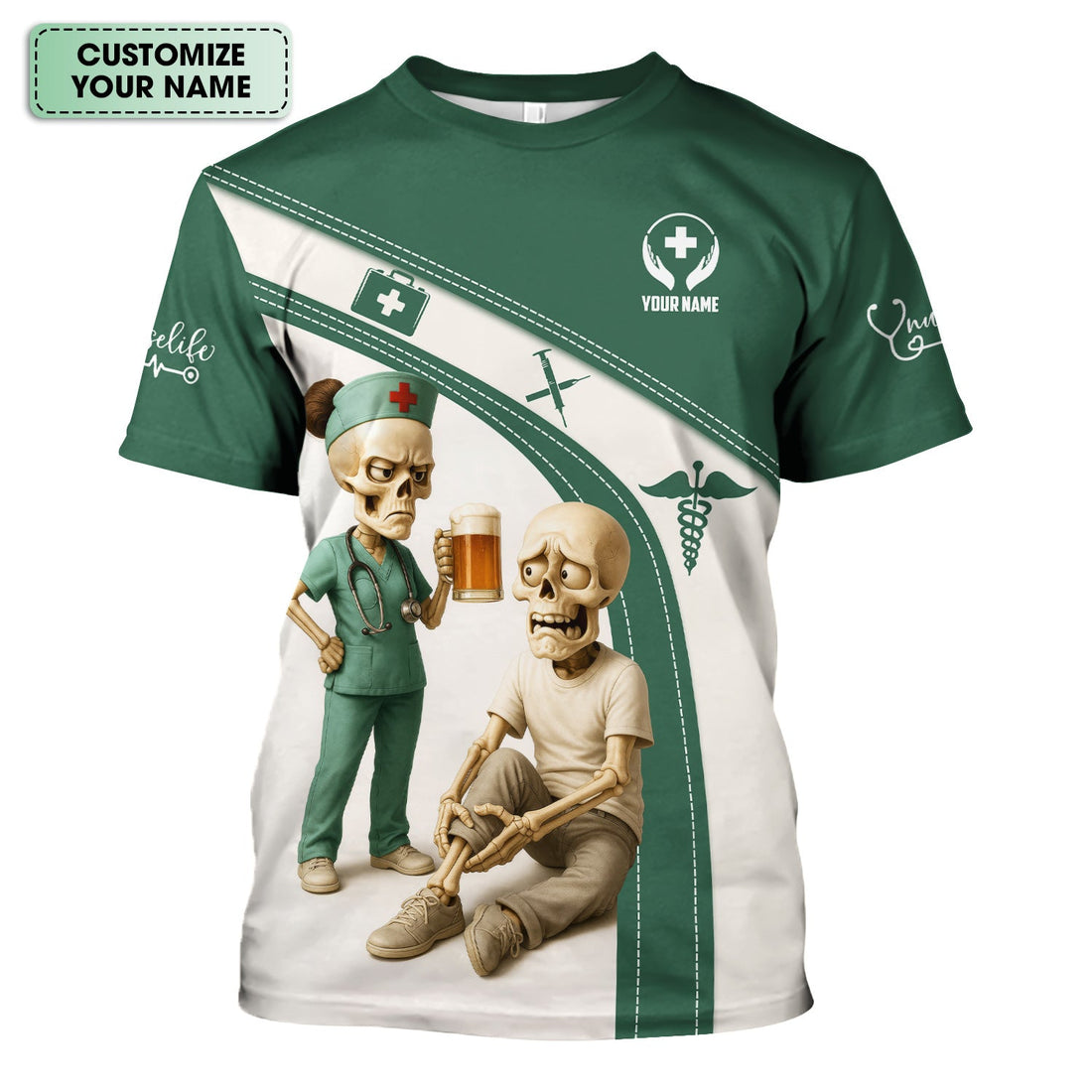 Personalized Skeleton Beer Joke Nurse Shirt