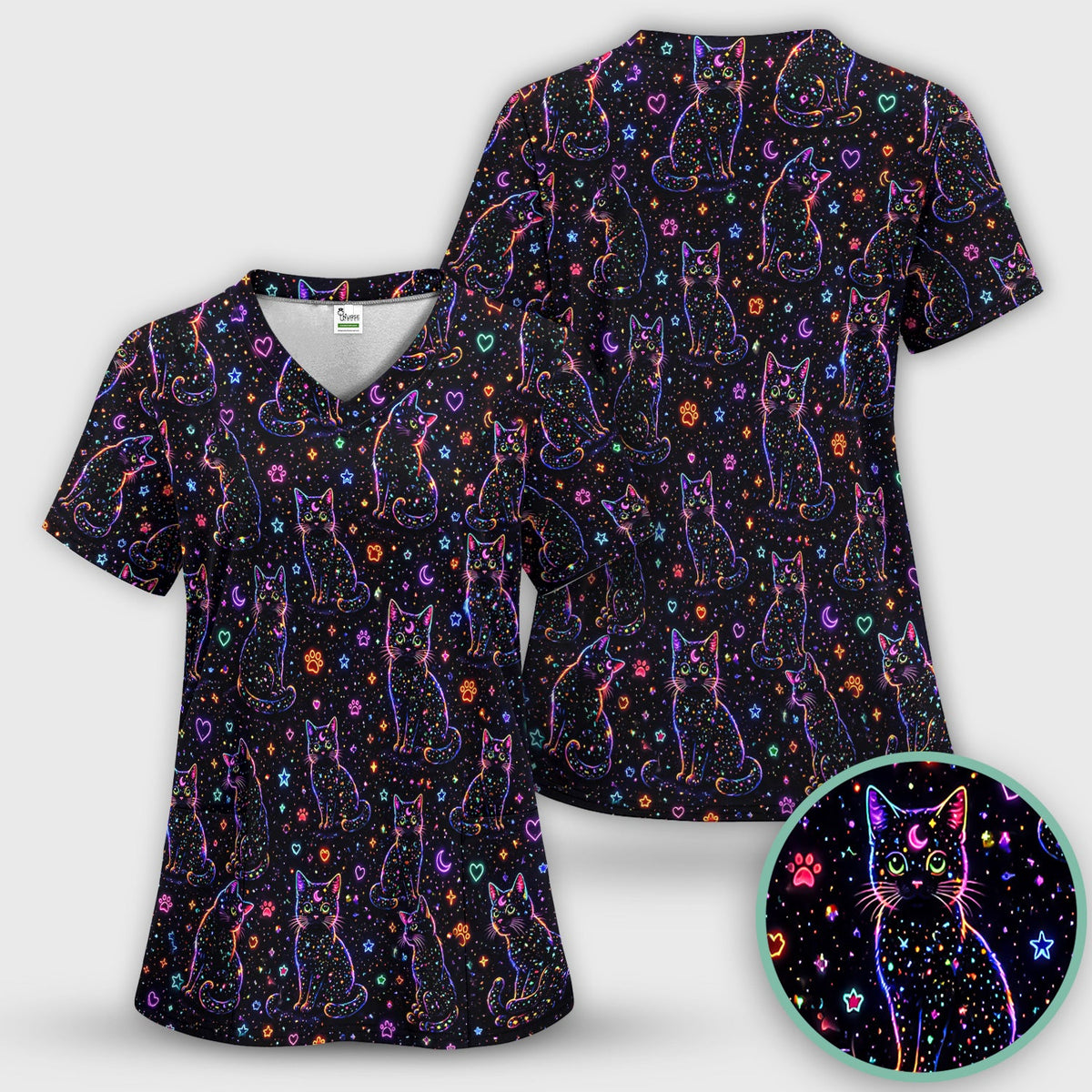 Mystical Cosmic Moon Cat Nurse Scrub Set