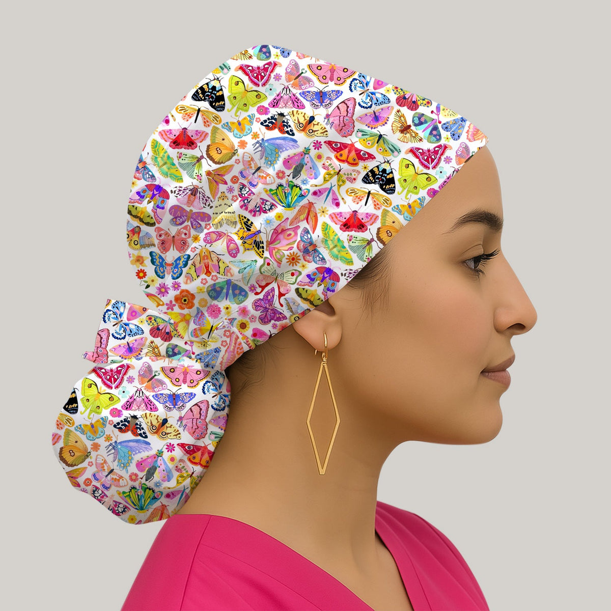 Cute Bright Butterfly Moth Floral Scrub Cap