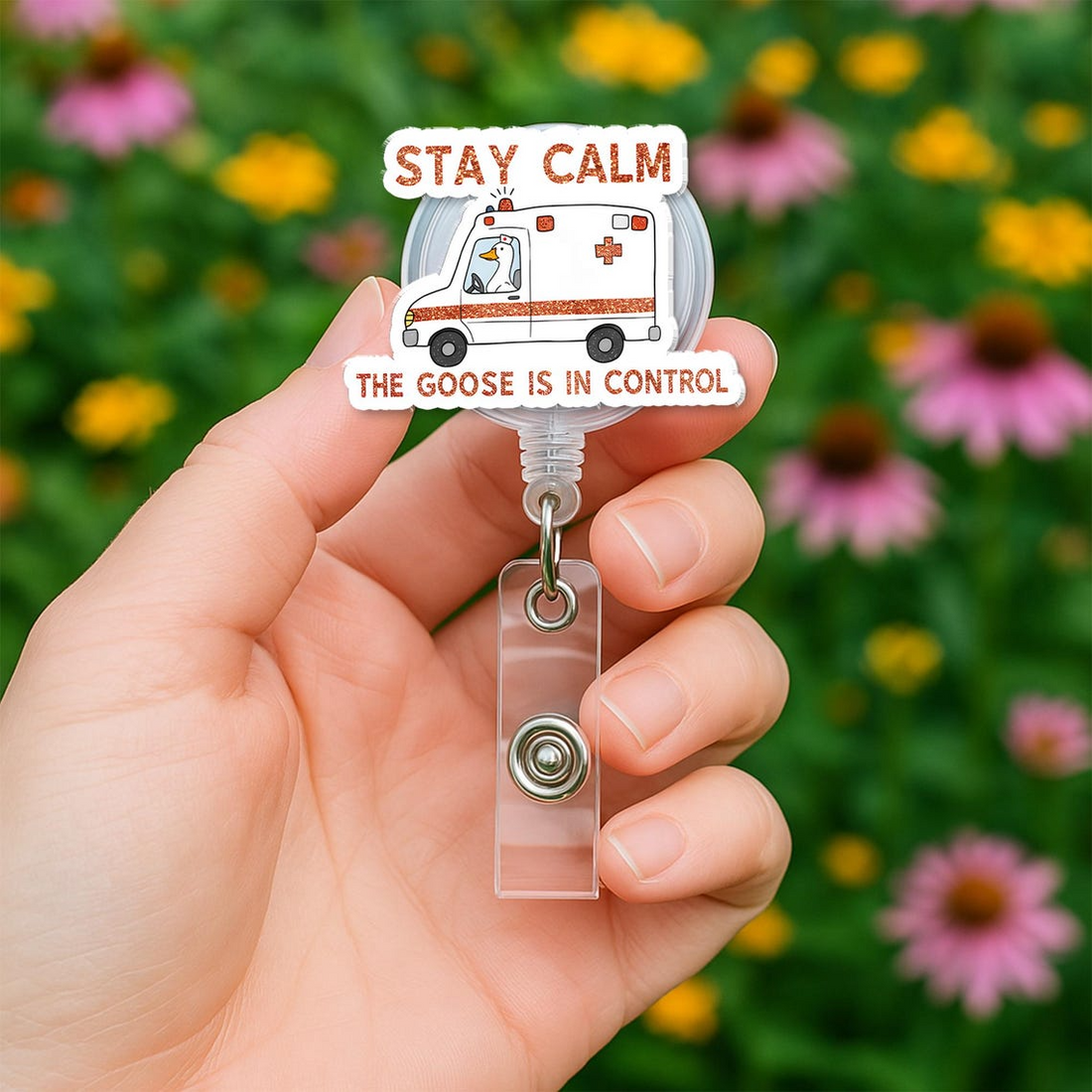 Stay Calm Goose Nurse Badge Reel