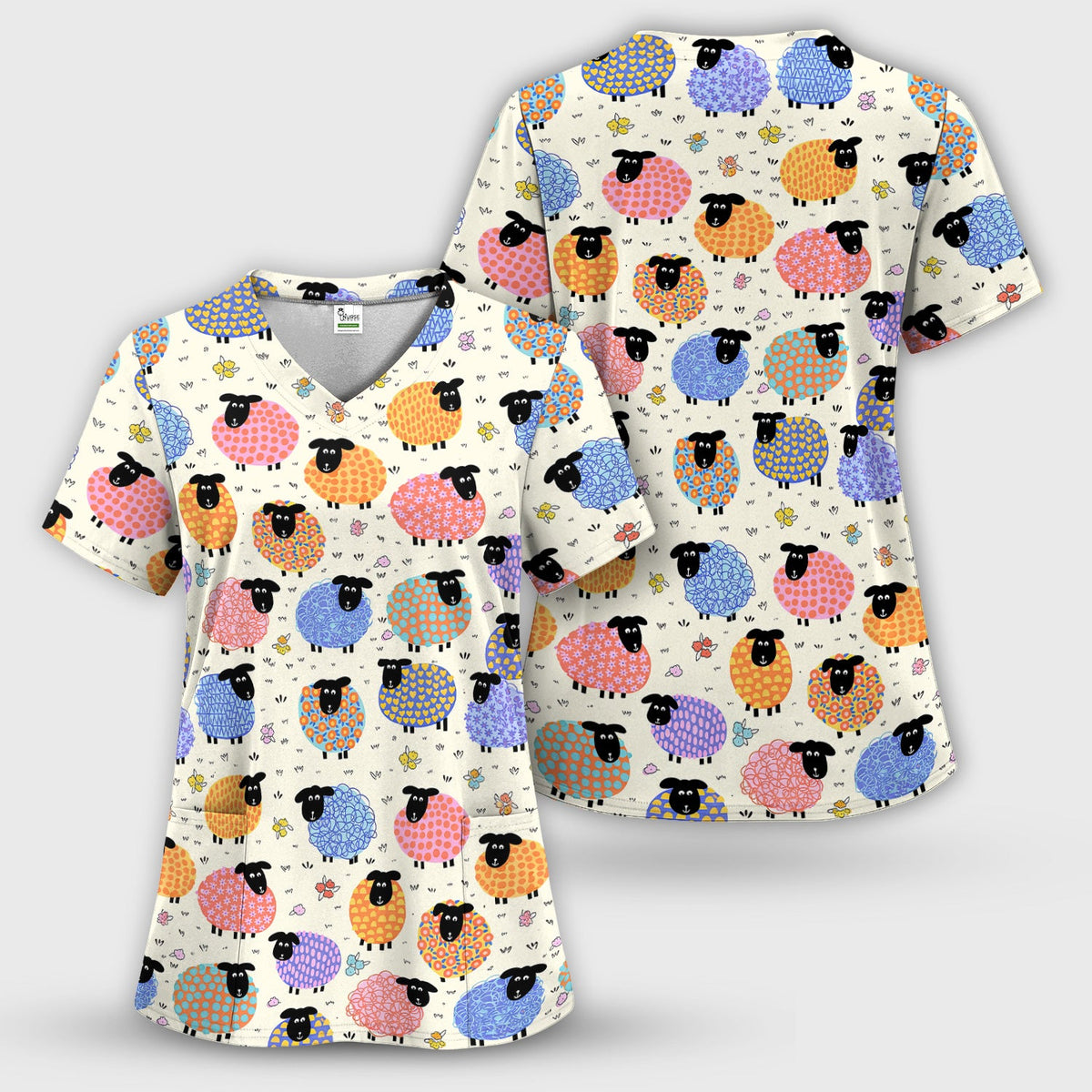 Colorful Sheep Nurse Scrub Set