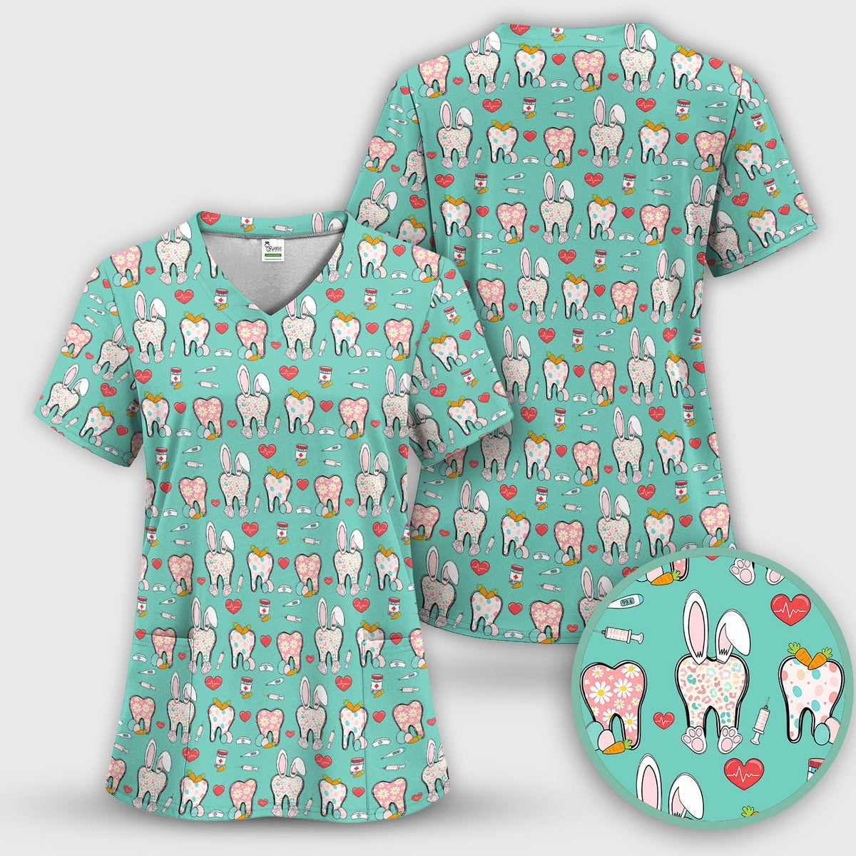 Easter Bunny Dentist Nurse Scrub Top
