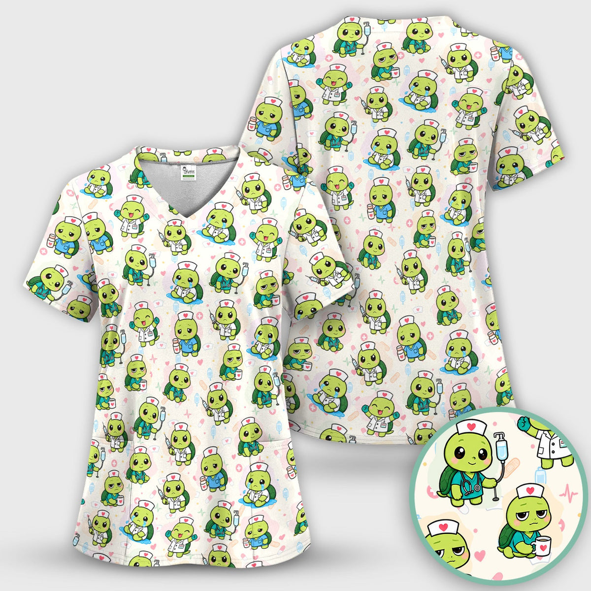 Turtle Medical Icons Nurse Scrub Top