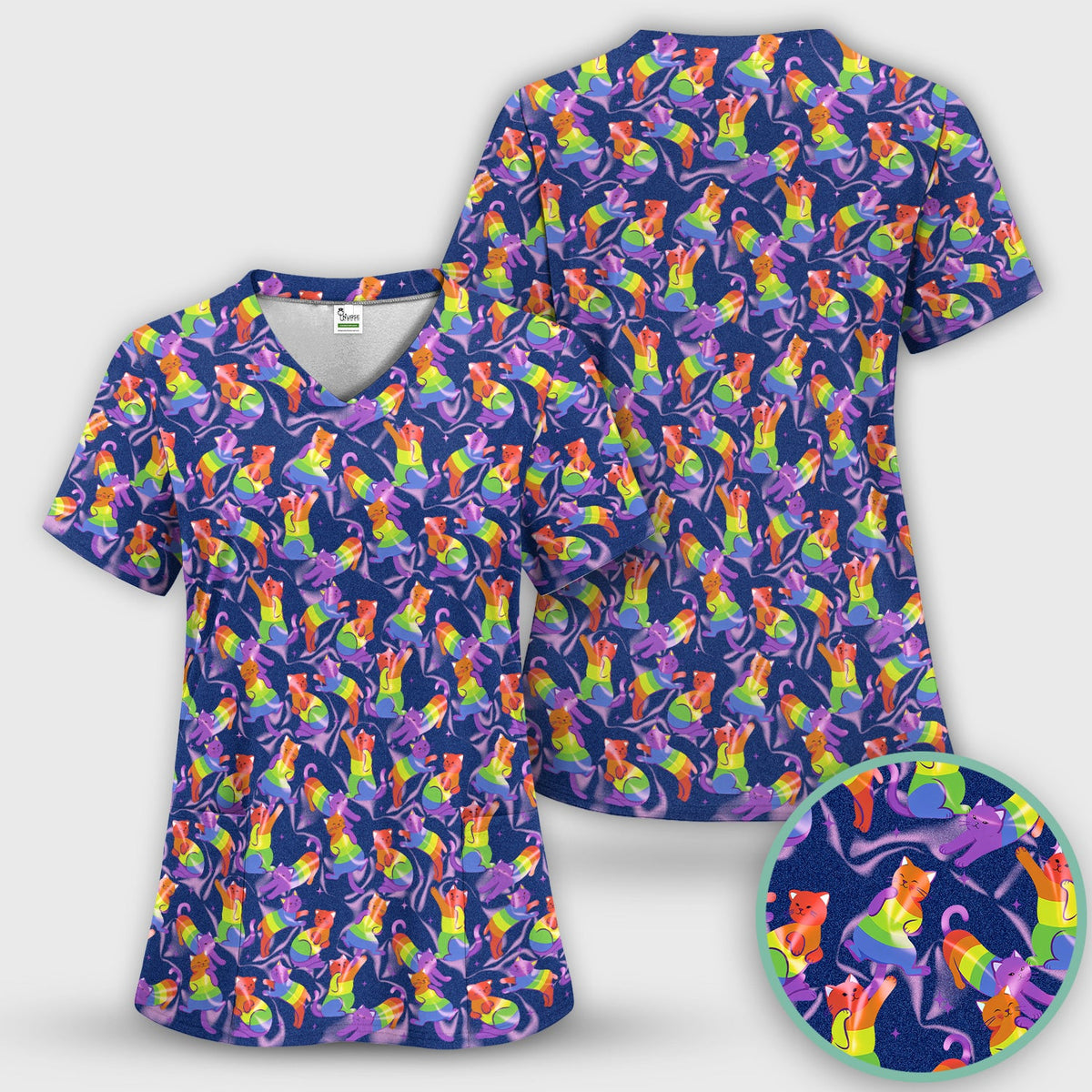 Rainbow Pride Cat Nurse Scrub Top