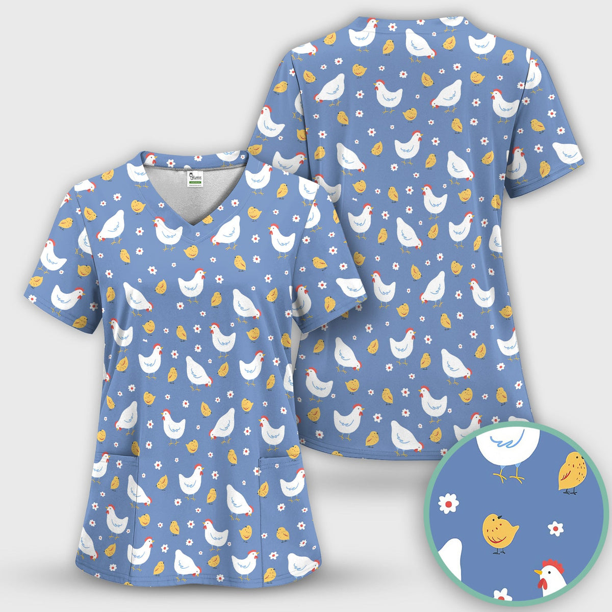 Chicken And Cute Chicks Nurse Scrub Top