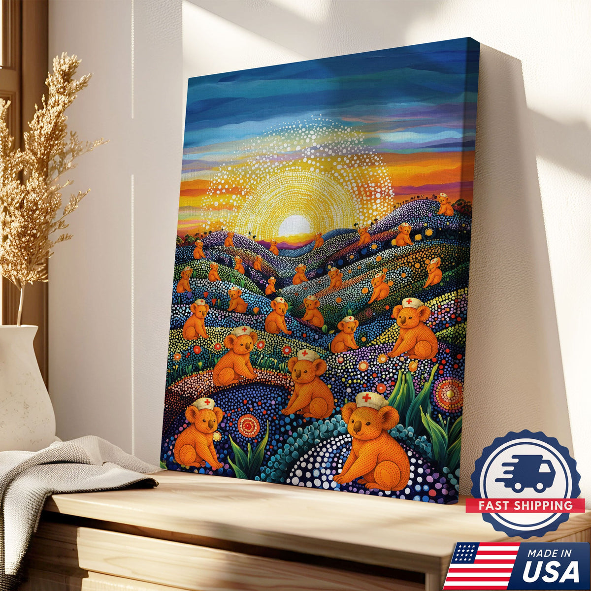 Australian Koala Dot Art Nurse Canvas