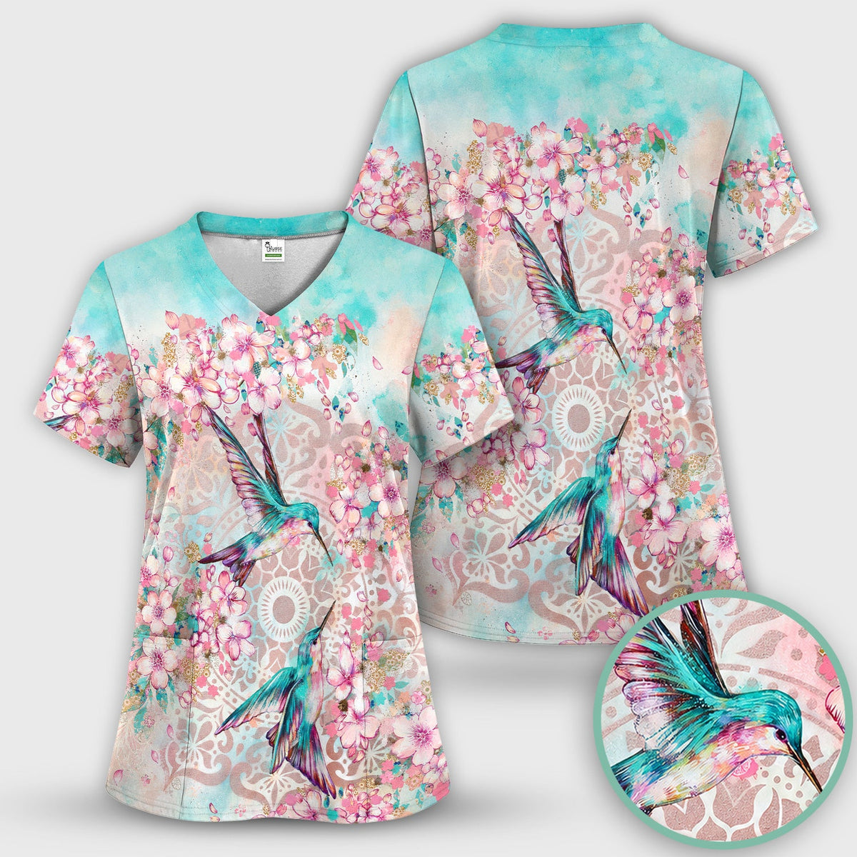 Hummingbird Cherry Blossom Nurse Scrub Set