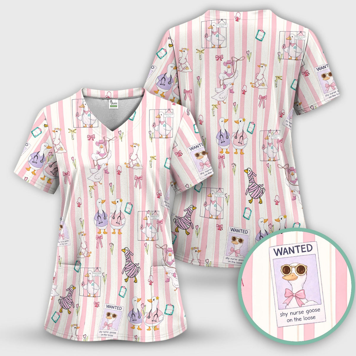 Duck Stripe Nurse Scrub Set