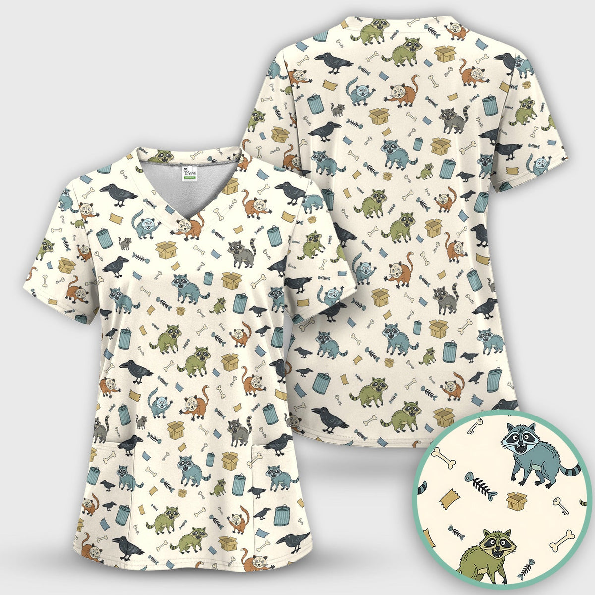 Trash Raccoon Nurse Scrub Top