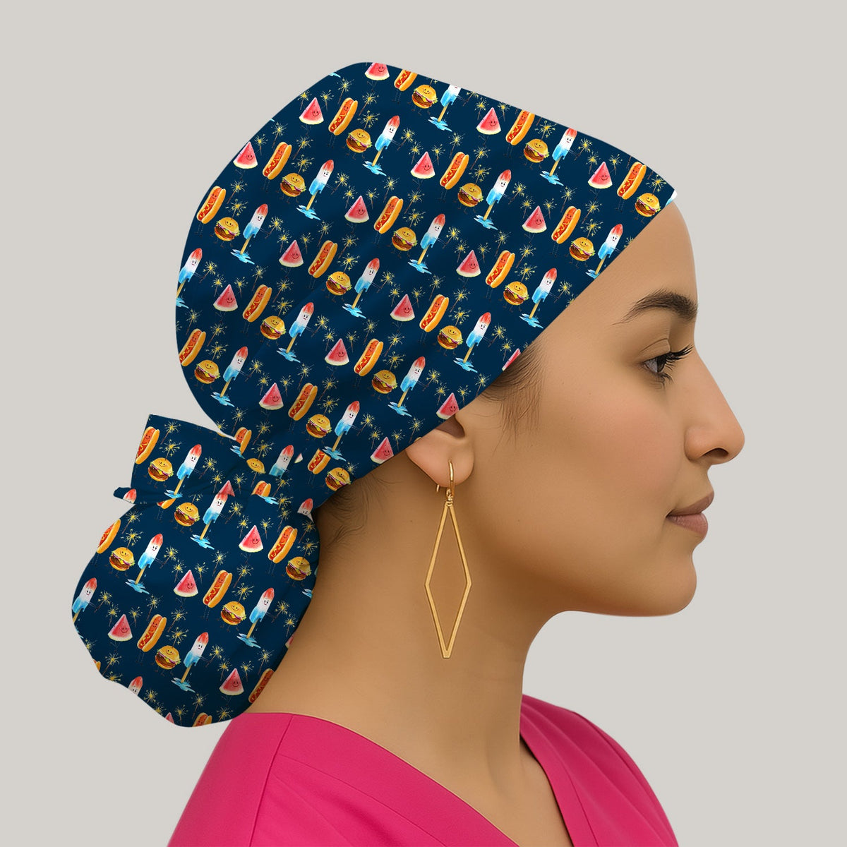 Summer Food Icons Scrub Cap