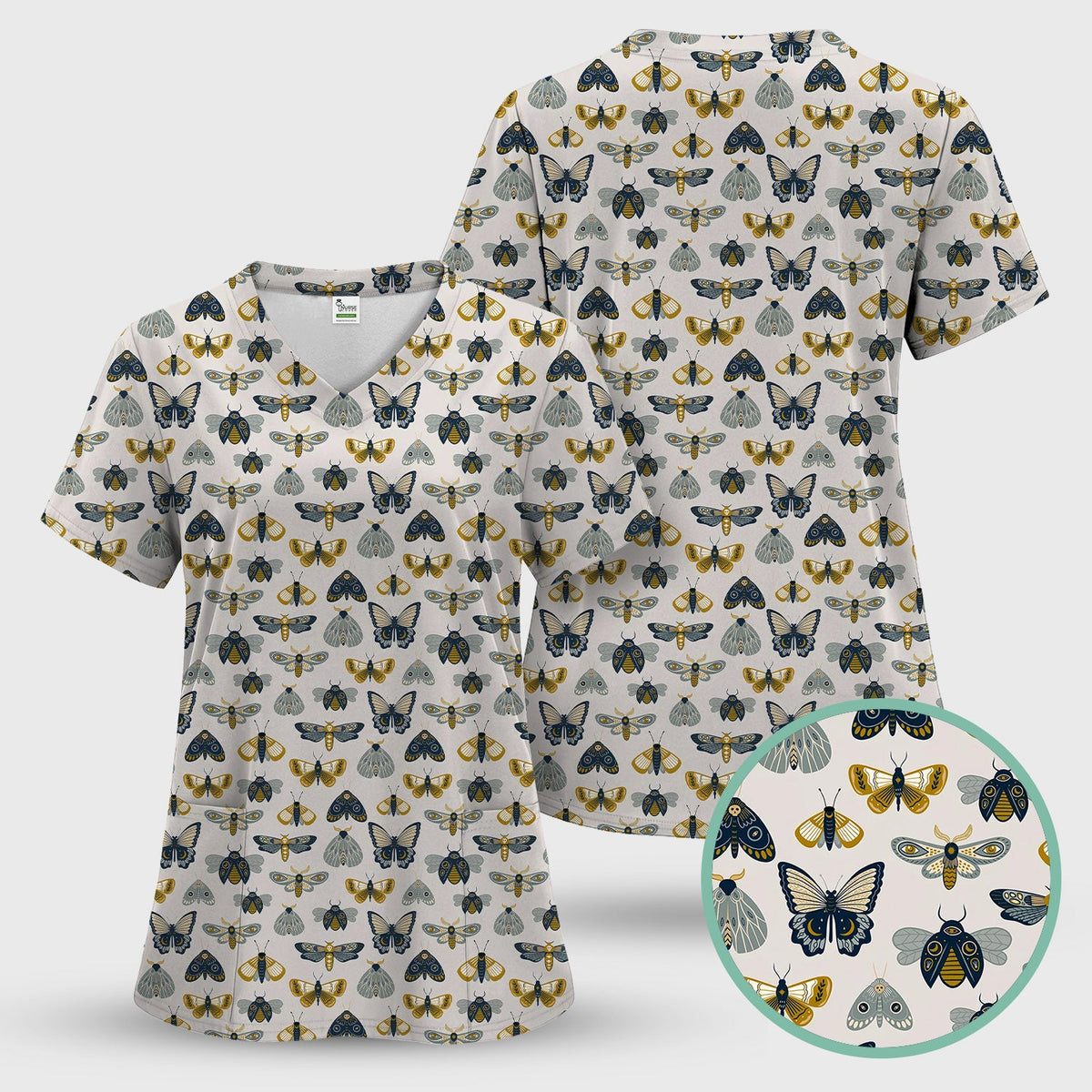 Vintage Butterfly Moth Insect Nurse Scrub Top